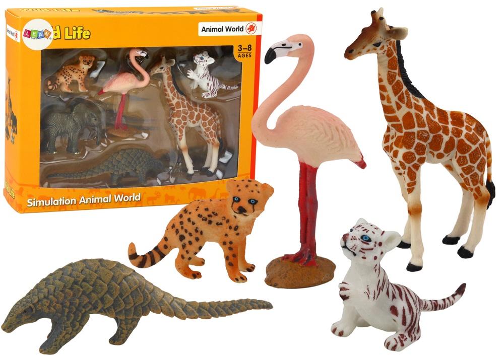 Dyrefigurer: Giraf, Flamingo, Elefant, Tiger 