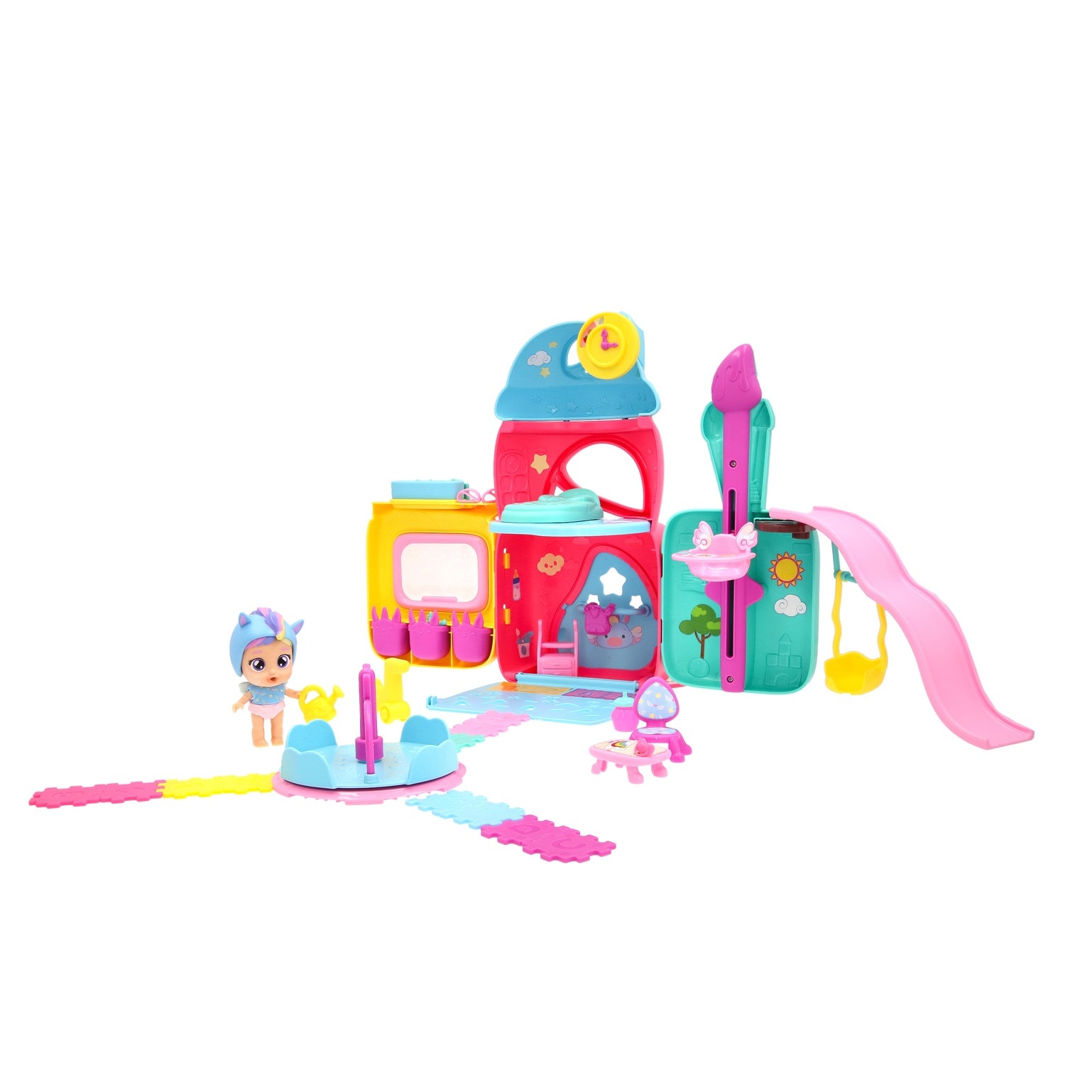 Dockdagislekset med rutschkana och tillbehör