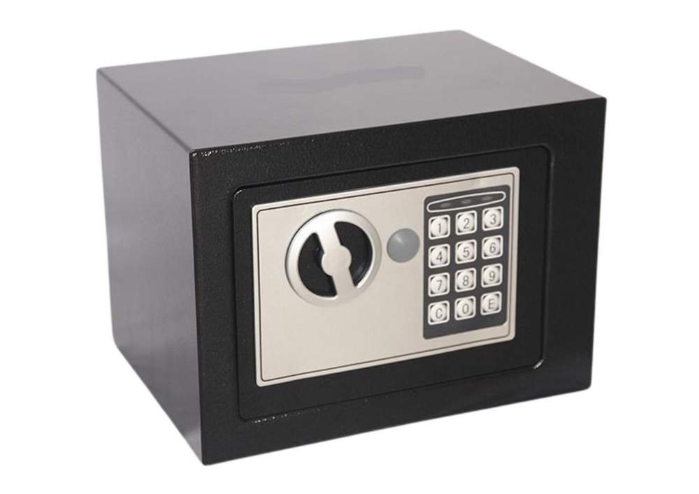 Elektronisk kassaskåp, stål, svart, kodlås