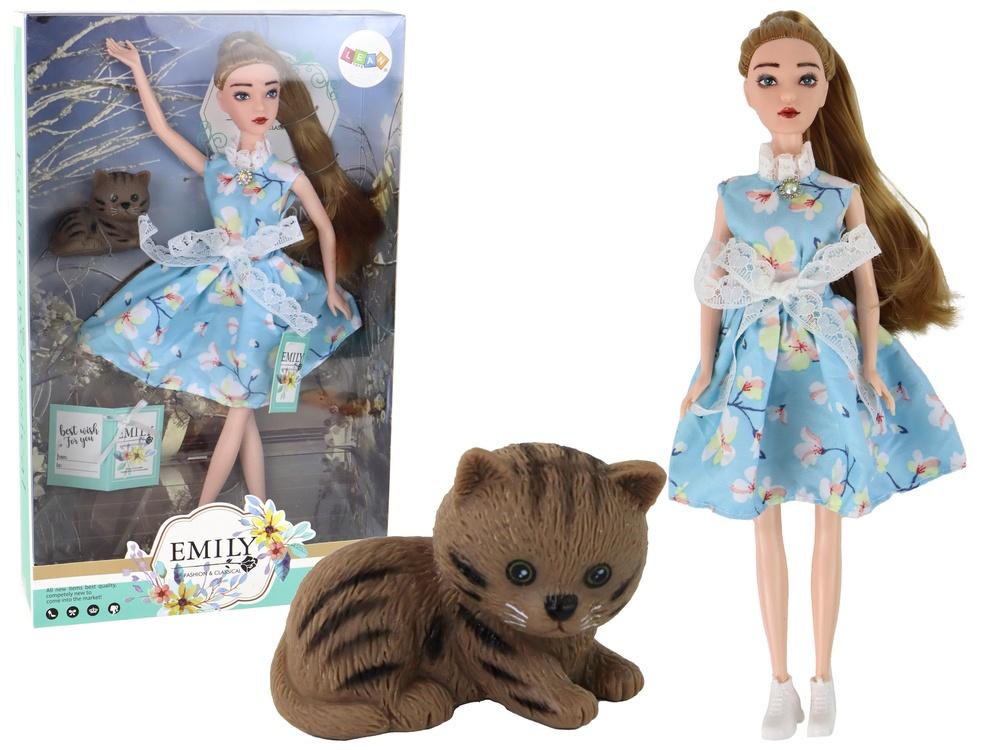 Emily Doll med blå kjole og kattunge - perfekt gave til jenter