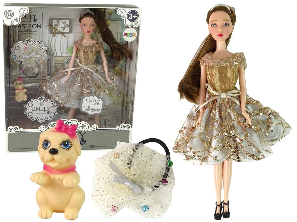 Emily Doll with Dog: Elegant klänning och långt hår, presentset