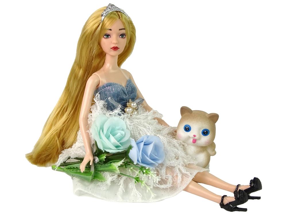 Emily the Flower Cat Doll: Elegant kjole, tiara, kattunge og blomster