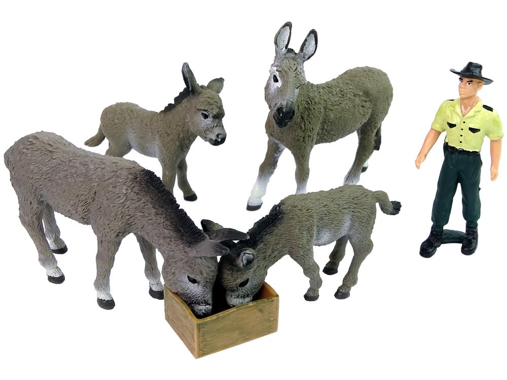 Four Donkey Farmer Set: Detaljerade gårdsfigurer och staket