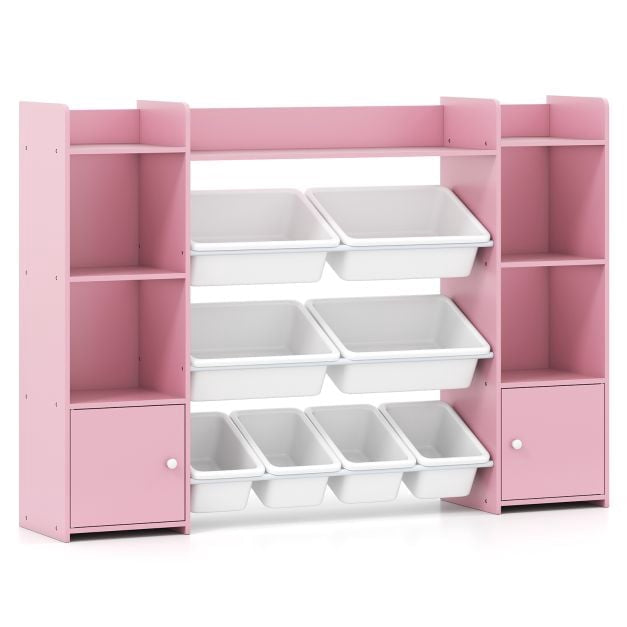 Förvaringslåda för barnleksaker, 4 våningar, 6 lådor, 8 papperskorgar, rosa