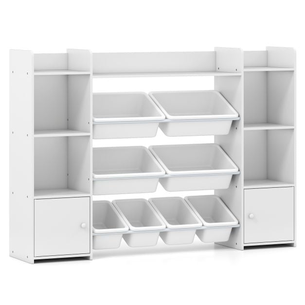Förvaringsorganisatör för barnleksaker, 4 våningar, 8 lådor, vit