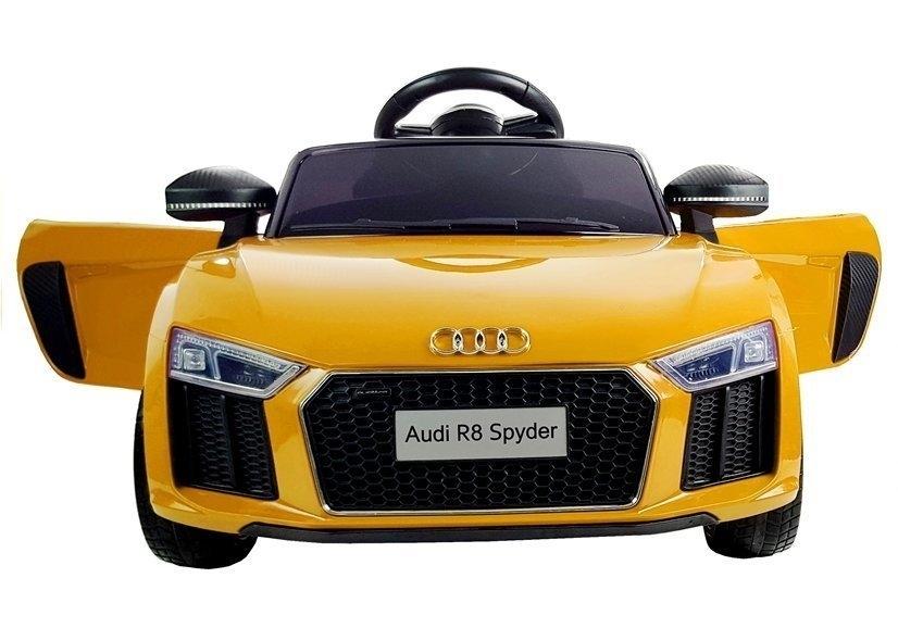 Gelber Audi R8 Spyder Elektro-Ride-On: Doppelsitz, Musik, Spaß!