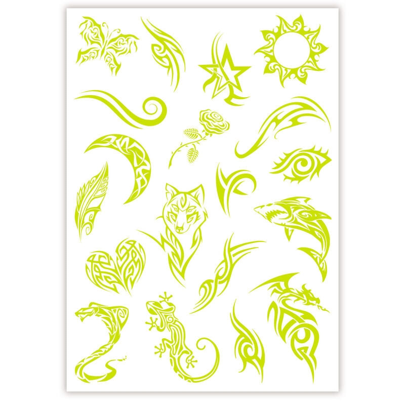 Glow in the Dark-tatueringar för barn, rolig kroppskonst, 10 mönster