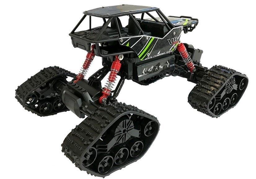 Grön 4x4 terräng R/C-bil med dubbla däck och stötdämpare