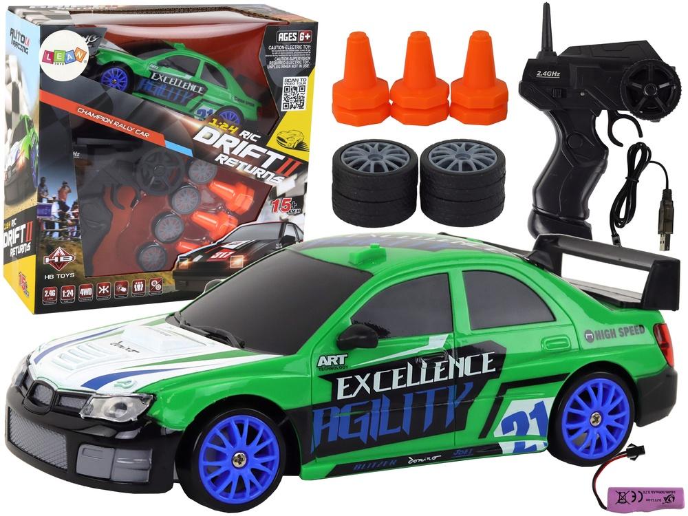 Grön R/C sportbil 1:24 med utbytbara hjul