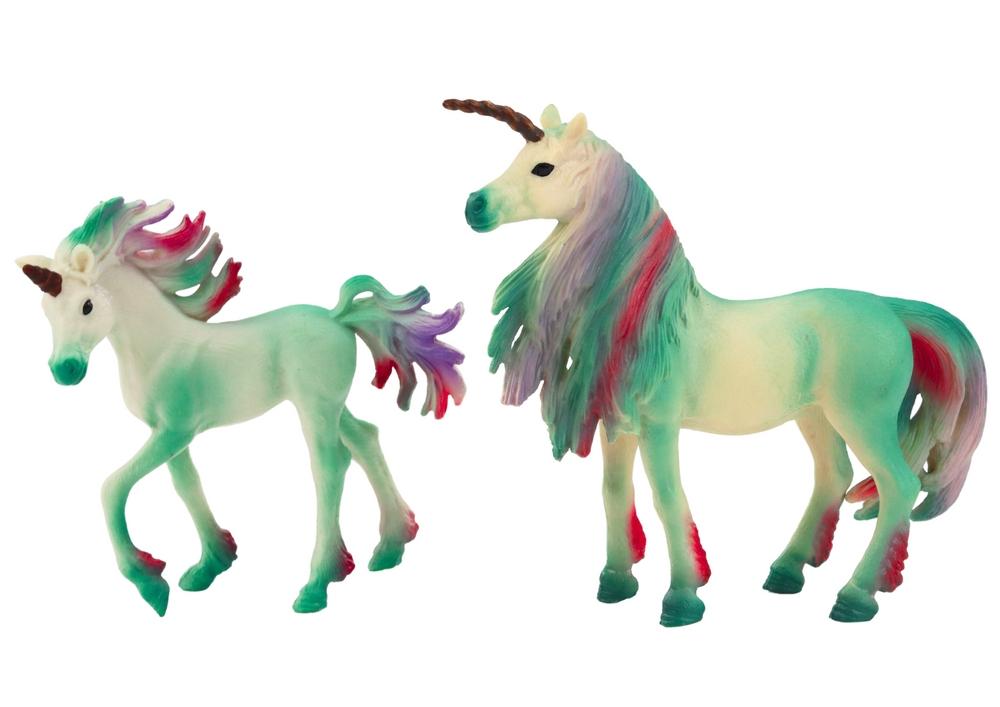 Gröna Unicorn Figurines Set: Vuxen & Baby, 2 st