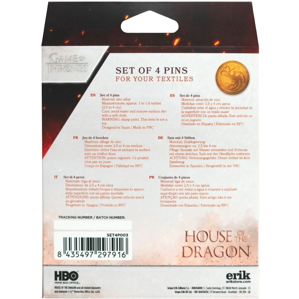 House of the Dragon 4-pin set för samlare och fans