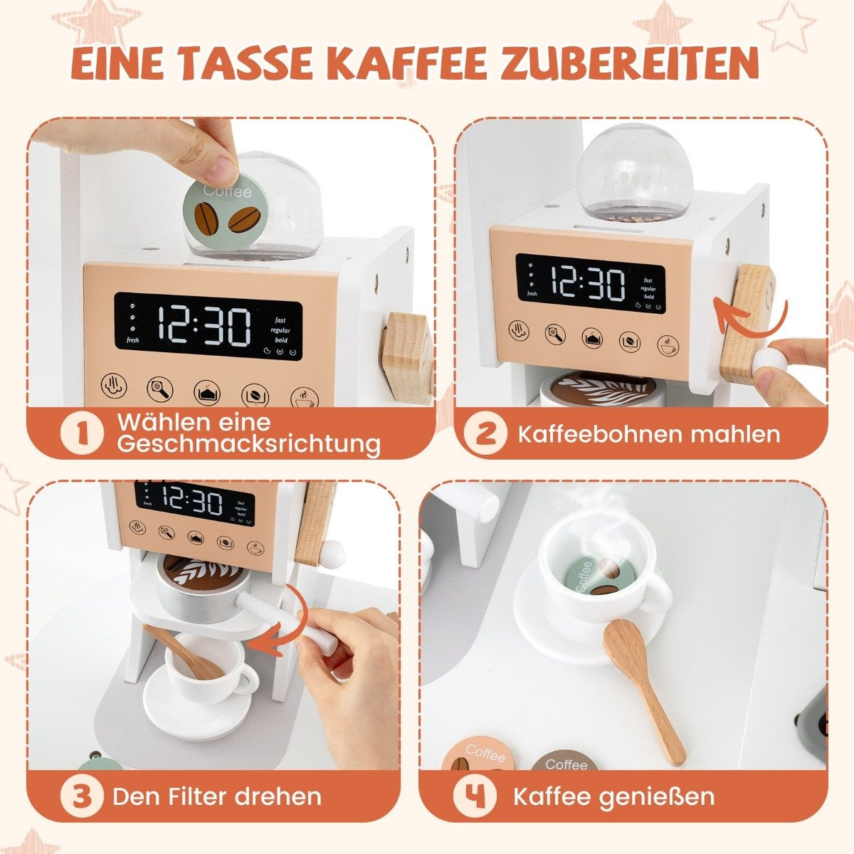 Hörnlekök i trä med ljud &amp; Ljus &amp; Kaffemaskin &amp; Slide Småbarn Kök Lekset Vit