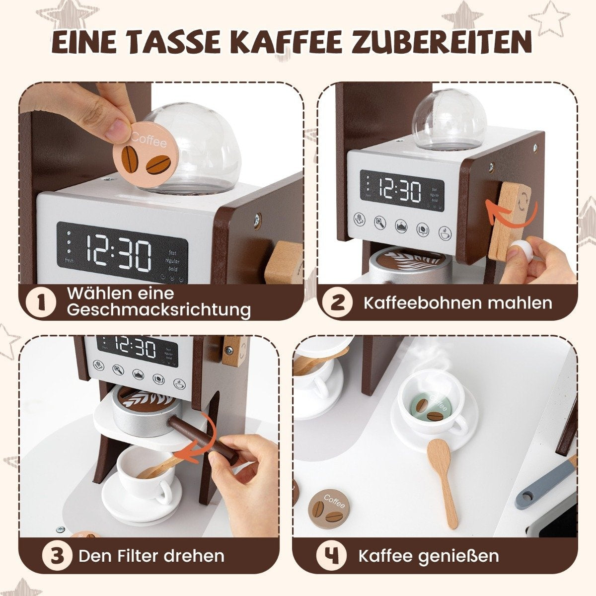 Hörnlekök i trä med ljud &amp; Ljus &amp; Kaffemaskin &amp; Slide Toddler Kitchen Lekset Brun