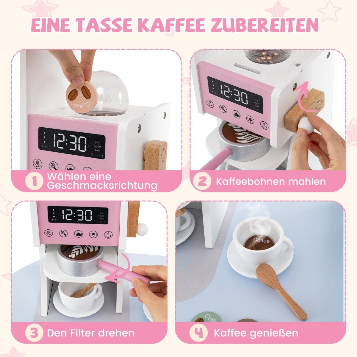 Hörnlekök i trä med ljud &amp; Ljus &amp; Kaffemaskin &amp; Slide Toddler Kitchen Lekset Rosa