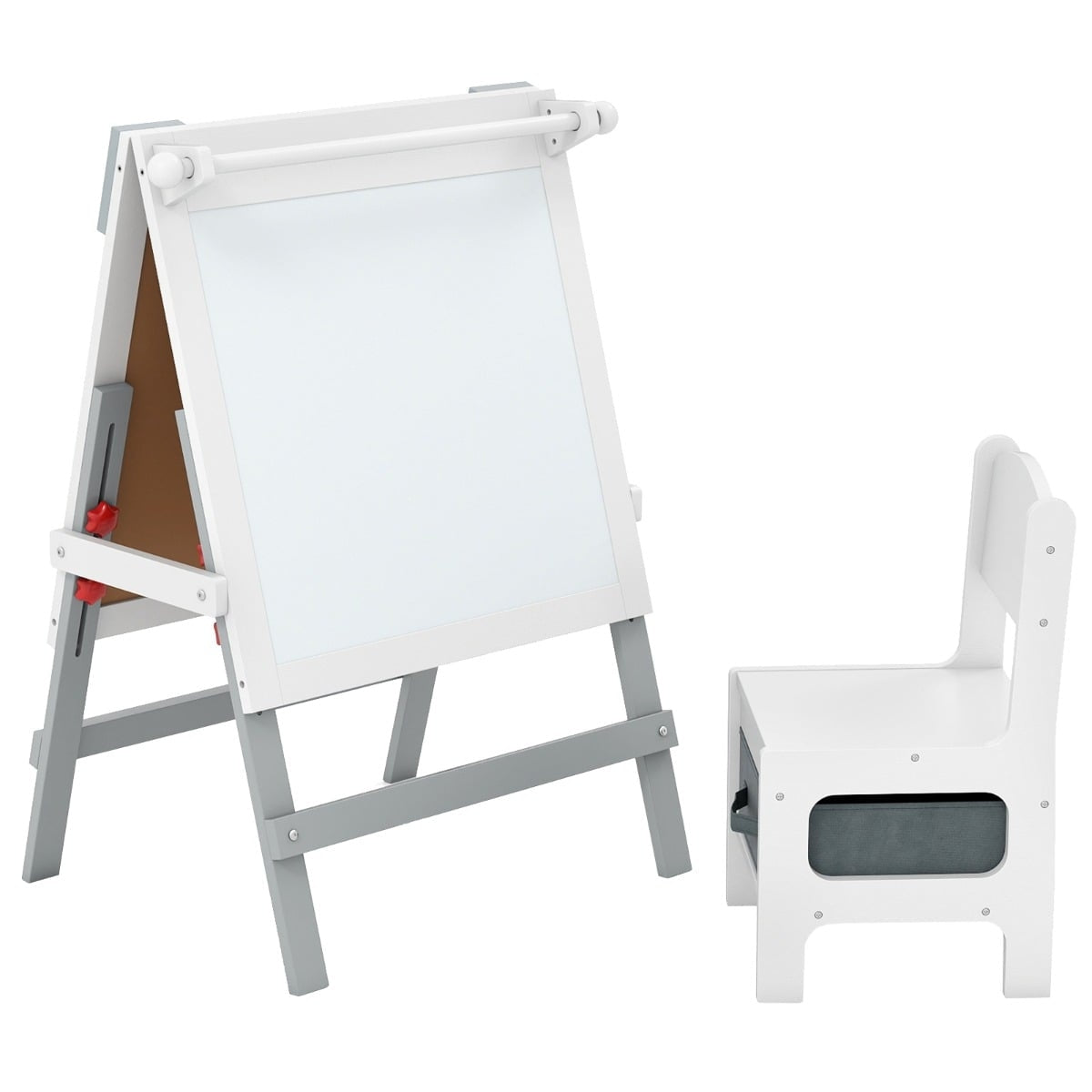 Justerbart barnstaffili med griffeltavla och whiteboard, grå
