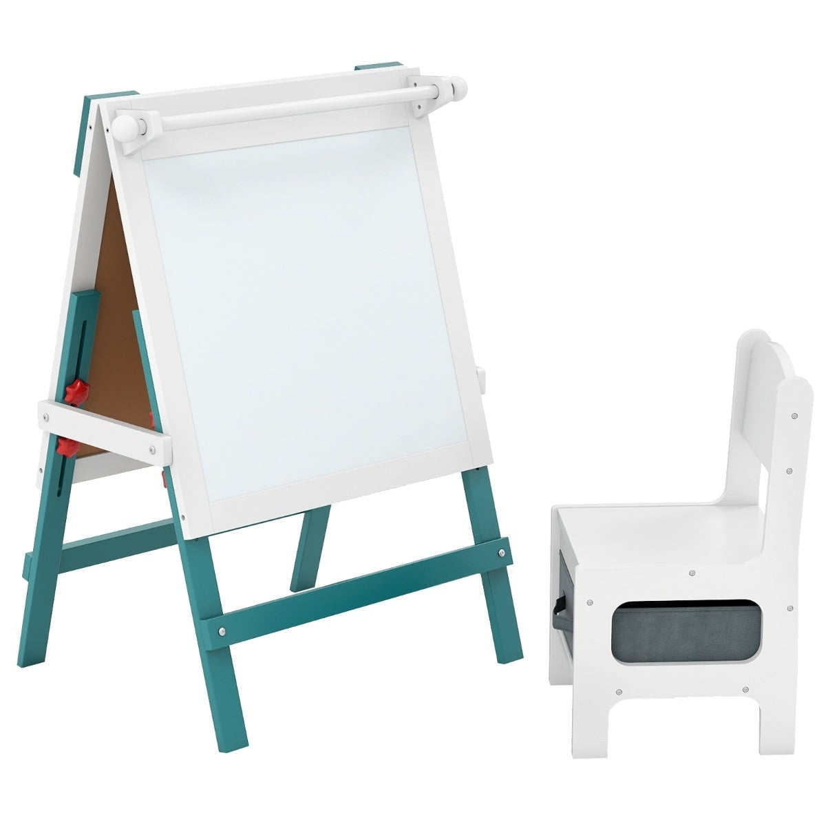 Justerbart barnstaffili med svarta tavlor och whiteboardtavlor
