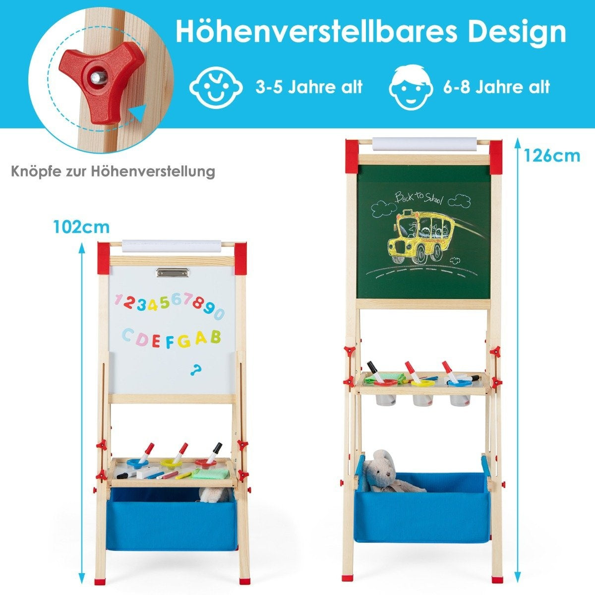 Justerbart staffli för barn med magnettavla och whiteboard