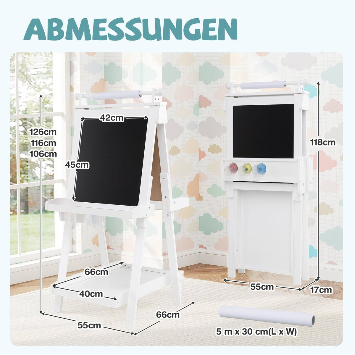 Justerbart staffli för barn med whiteboard och magnettavla