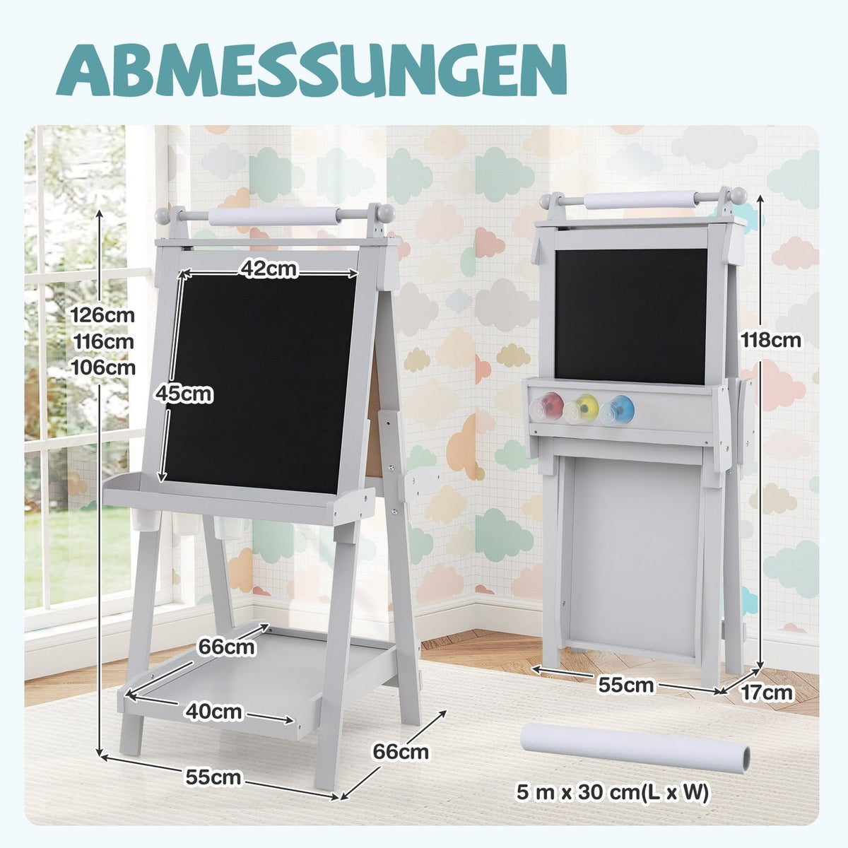Justerbart staffli för barn med whiteboard och magnettavla
