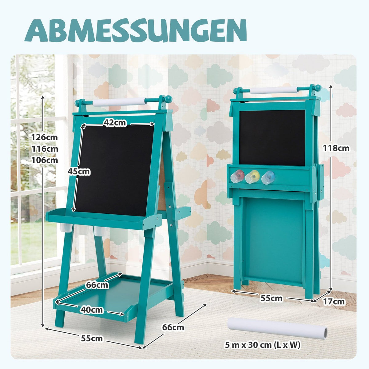 Justerbart staffli för barn med whiteboard och svarta tavla
