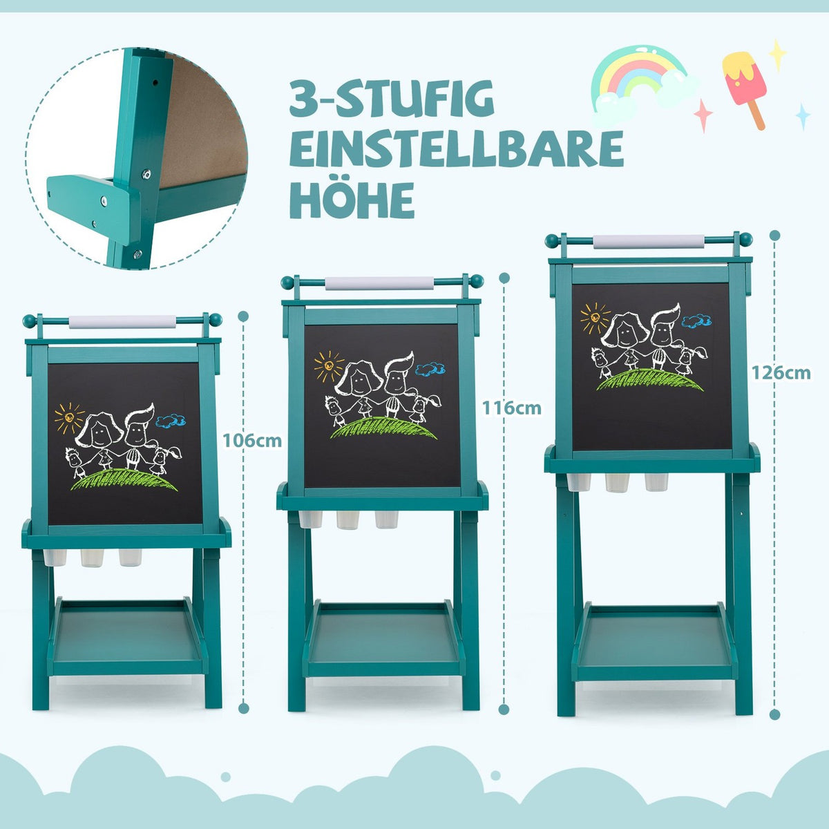 Justerbart staffli för barn med whiteboard och svarta tavla
