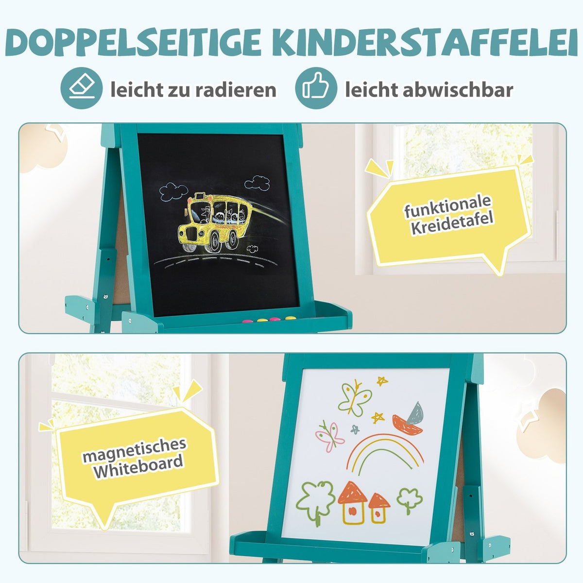 Justerbart staffli för barn med whiteboard och svarta tavla