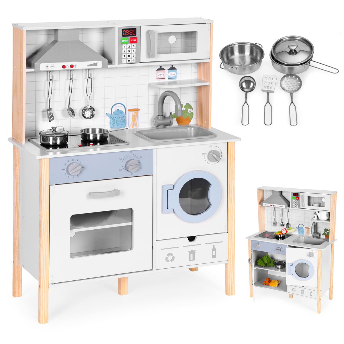 Kids Play Kitchen med ljud, LED, ugn, tvättmaskin och tillbehör ECOTOYS