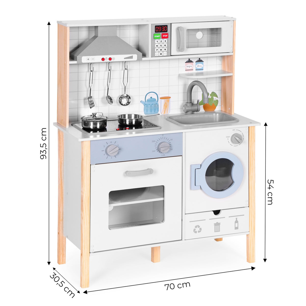 Kids Play Kitchen med ljud, LED, ugn, tvättmaskin och tillbehör ECOTOYS