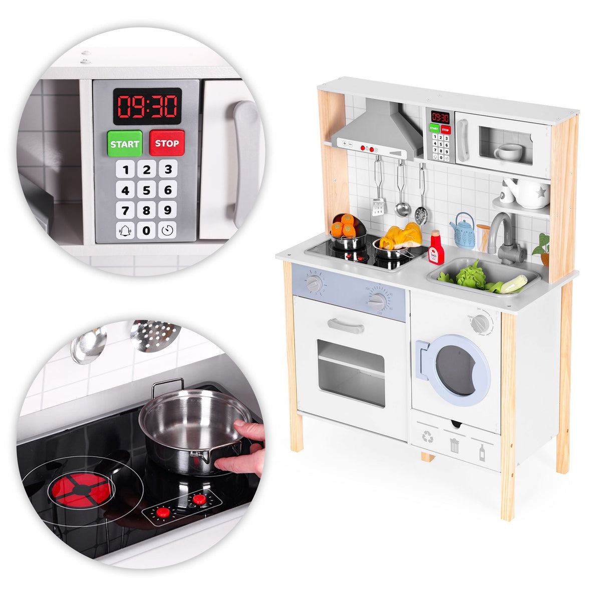 Kids Play Kitchen med ljud, LED, ugn, tvättmaskin och tillbehör ECOTOYS