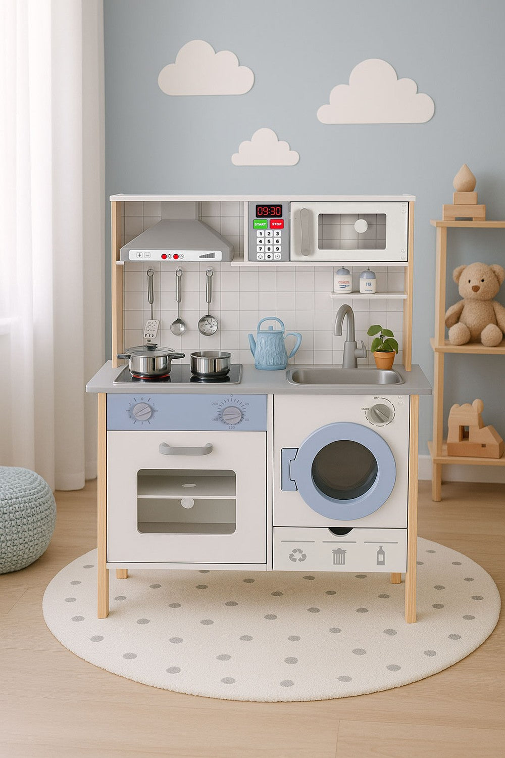 Kids Play Kitchen med ljud, LED, ugn, tvättmaskin och tillbehör ECOTOYS