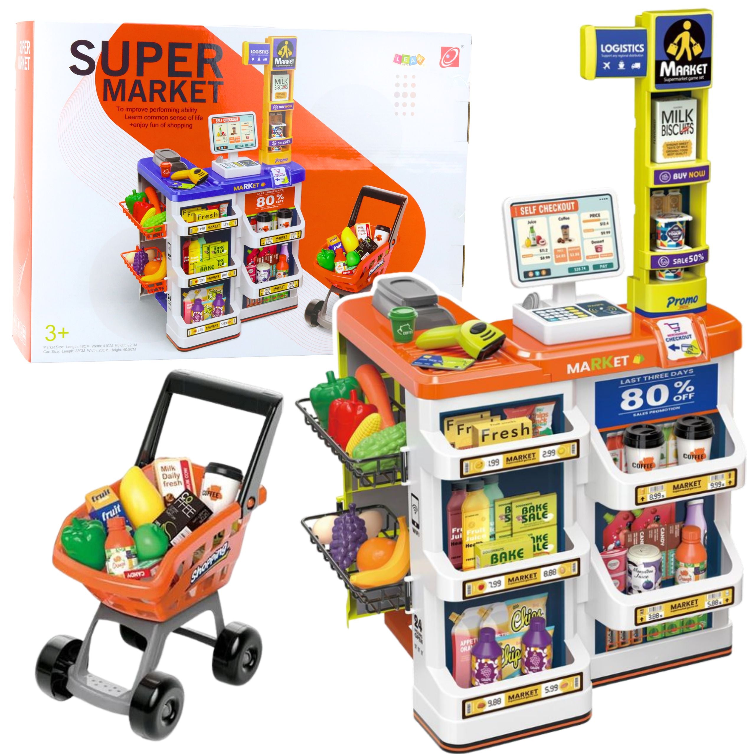 Kids Supermarket Play Set med kassaregister och varukorg