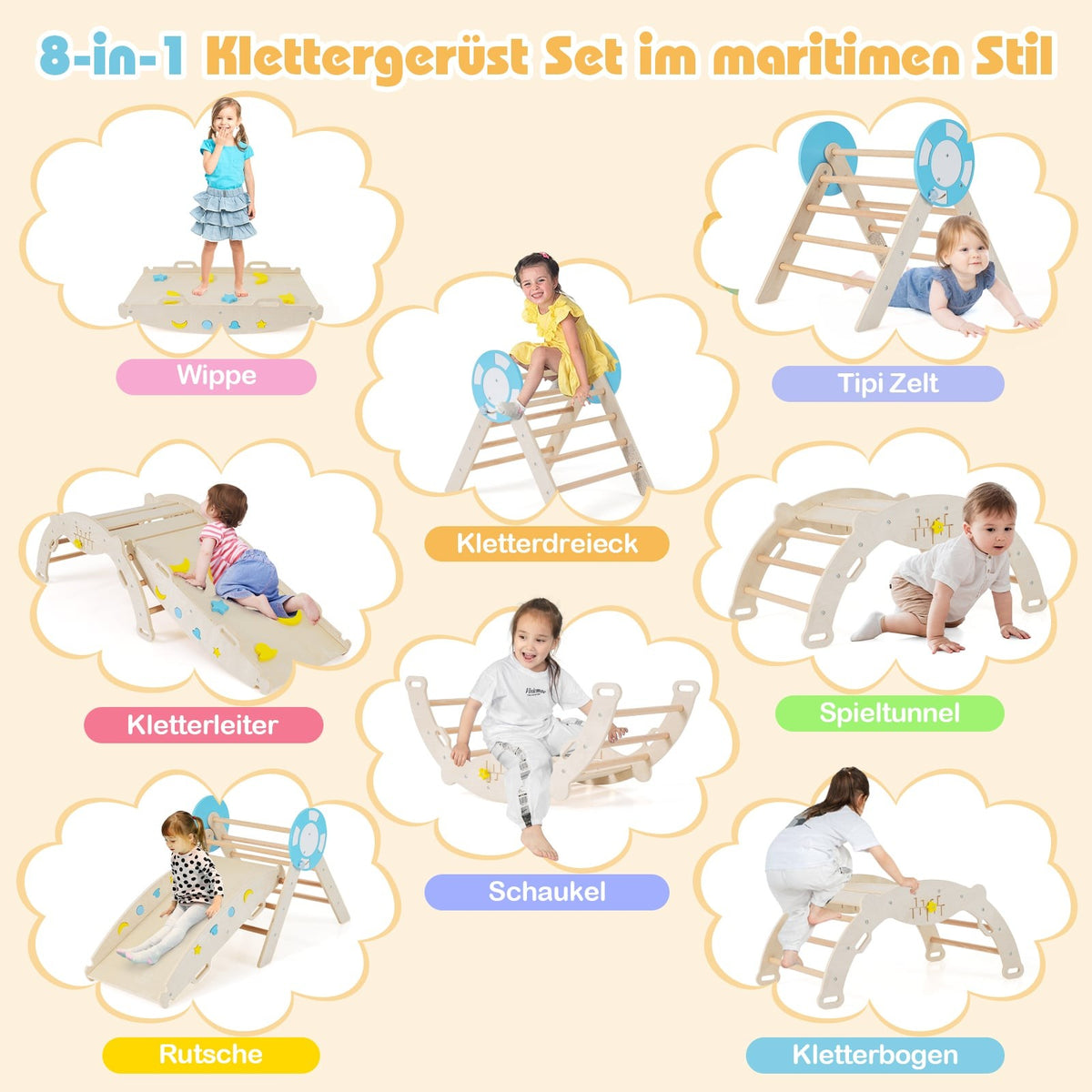 Klätterset för småbarn med rutschkana, båge och klossar