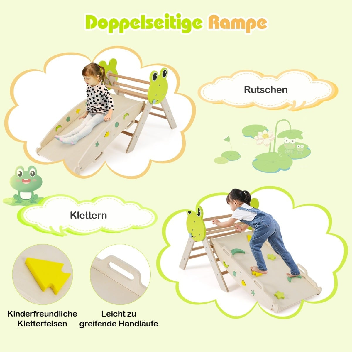 Klätterset för småbarn med rutschkana, båge och ramp – Naturträ
