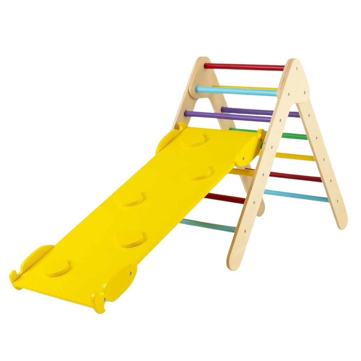 Klättertriangel Triangulär klätterställning i trä med ramp 86,5 x 48 x 73,5 cm Färgglad