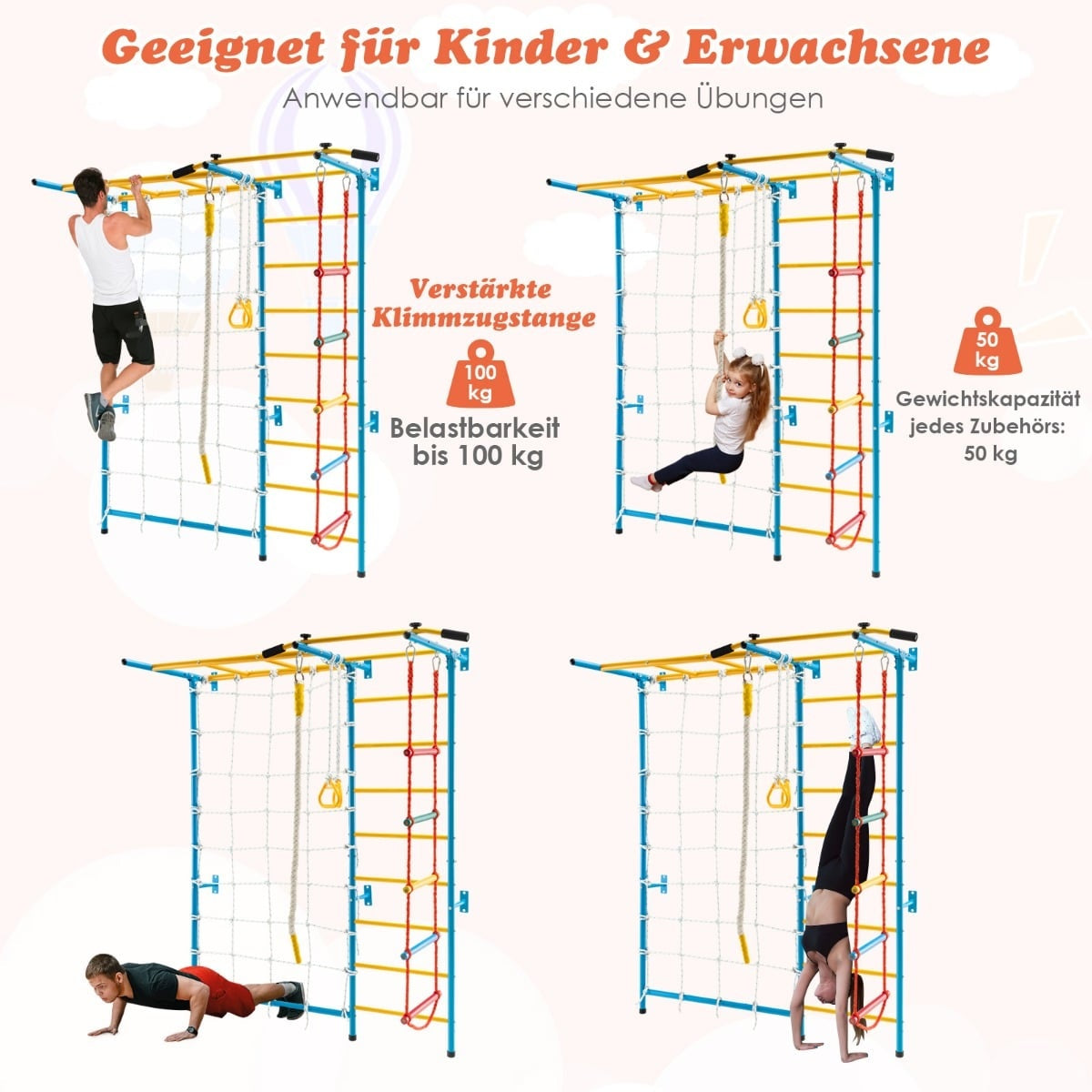 Klätterväggsset för barn inomhus, 7-i-1, 197,5 x 83,5 x 223 cm