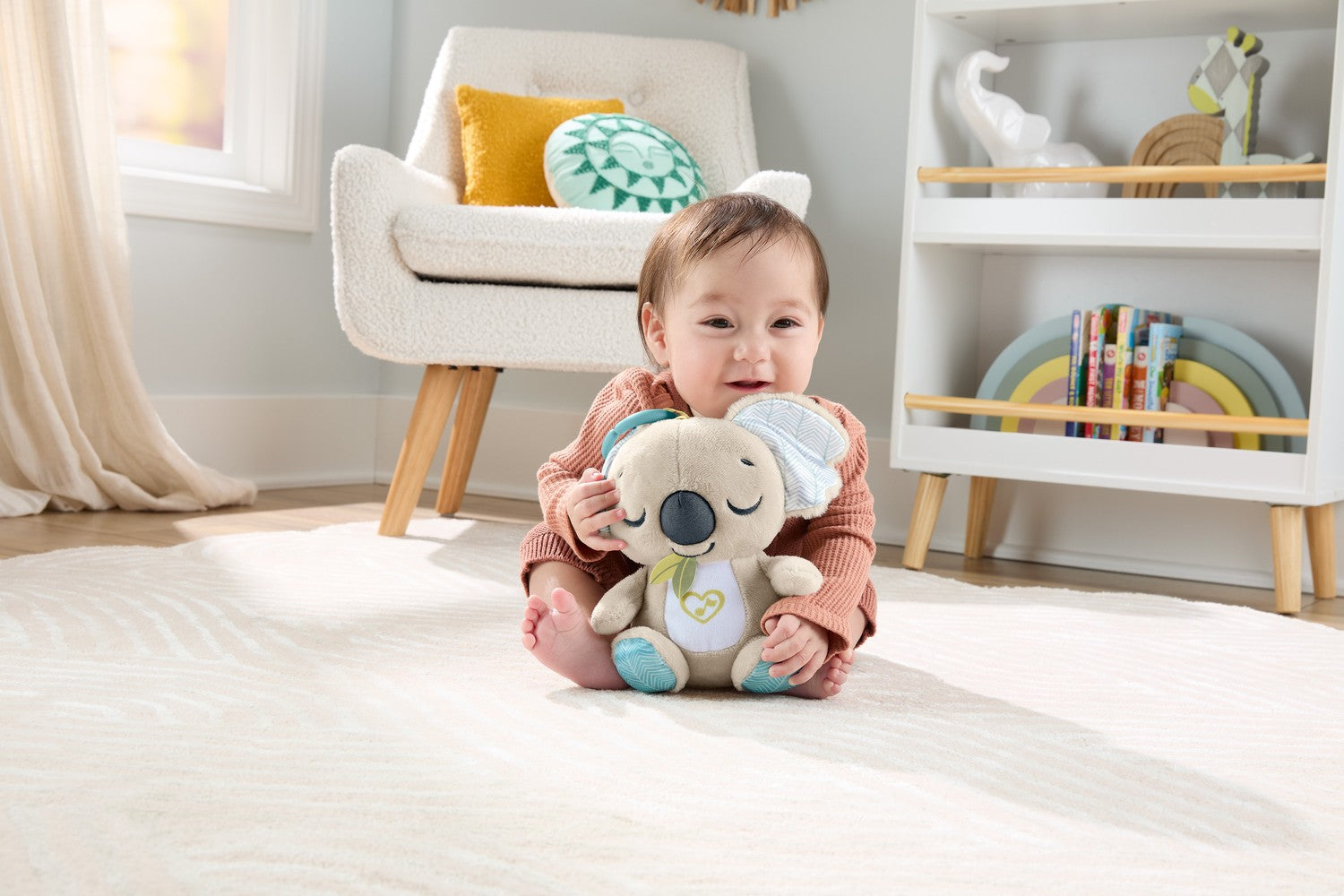 Koala-nappplyschleksak med musik och vitt brus