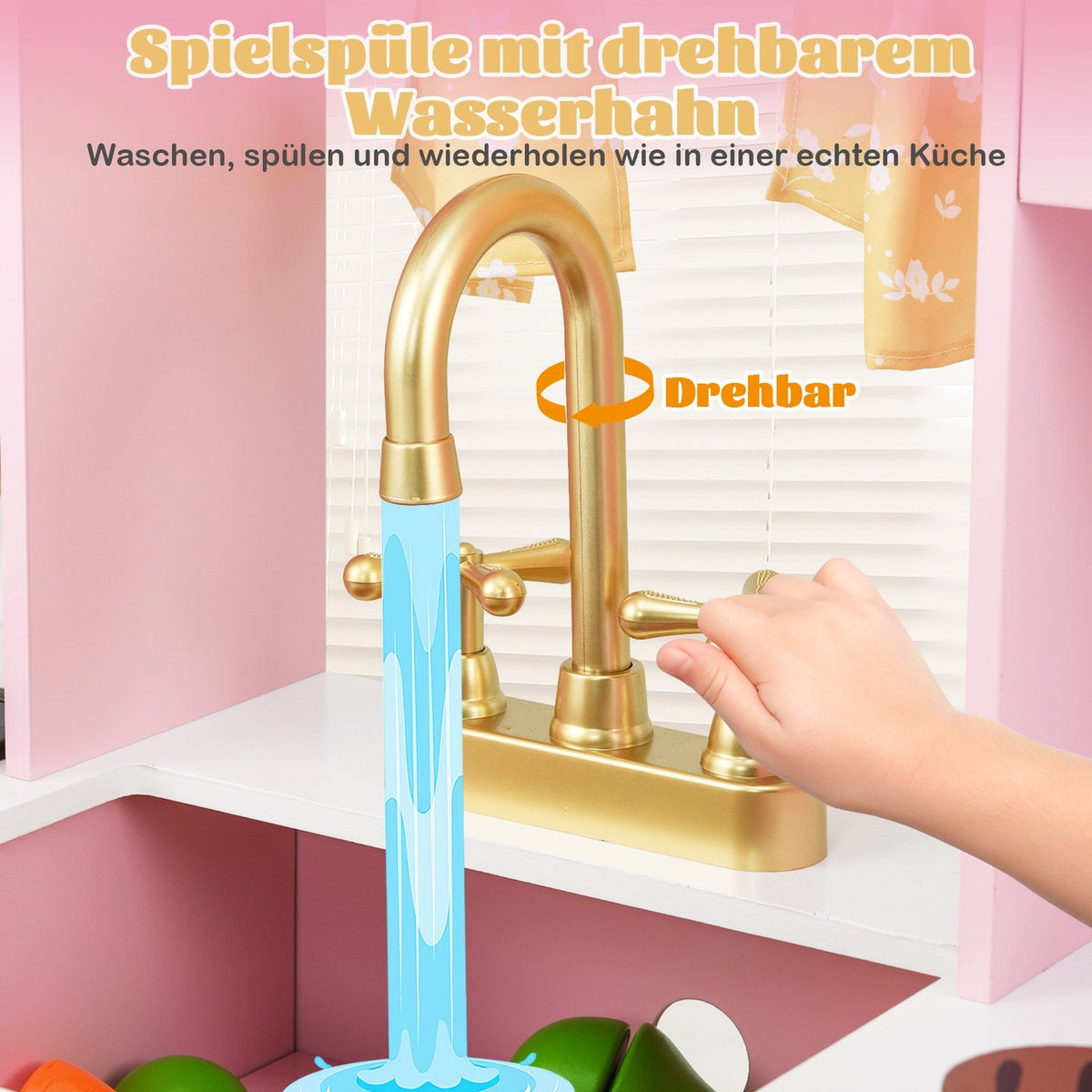 Lekök i trä med handfat och tillbehör för barn