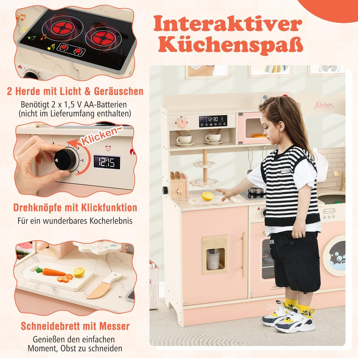 Lekkök med ljus och ljud för barn, rosa, 3+ år