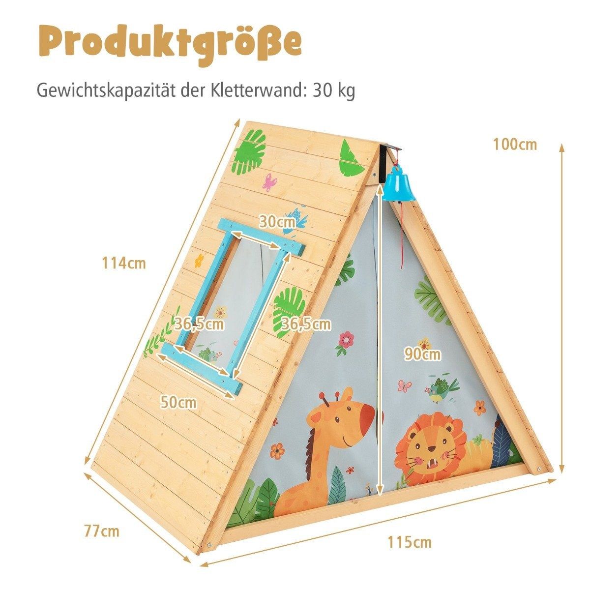 Lekstuga för barn med klättervägg, 115 x 77 x 100 cm