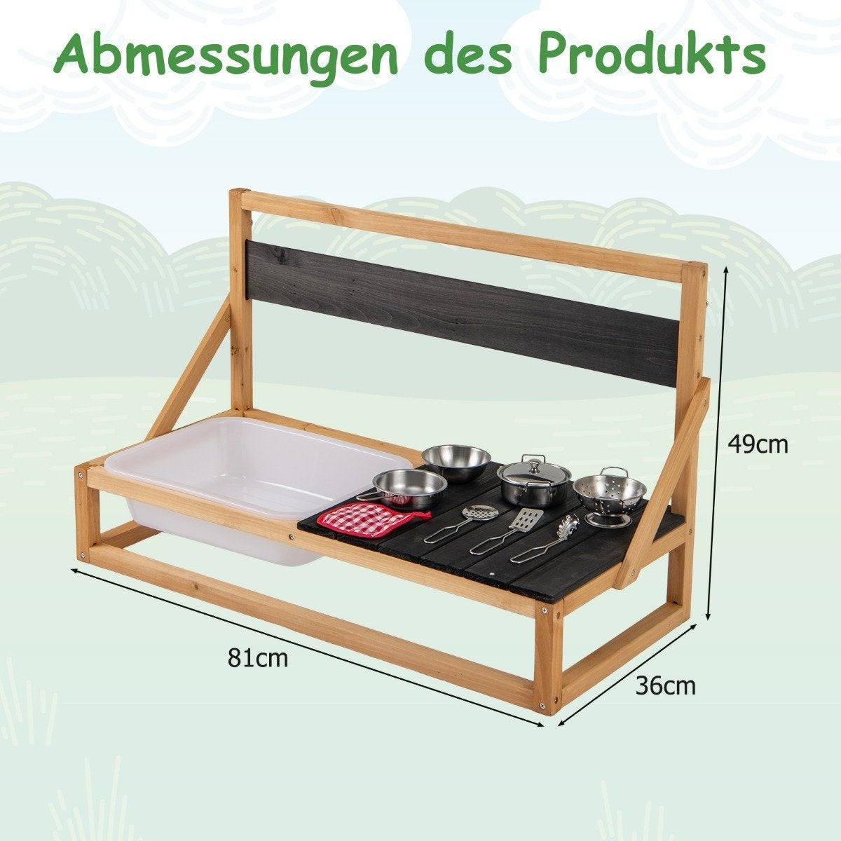 Lerkök barn utomhus barnkök gran trä med tillbehör natur 81 x 36 x 49 cm