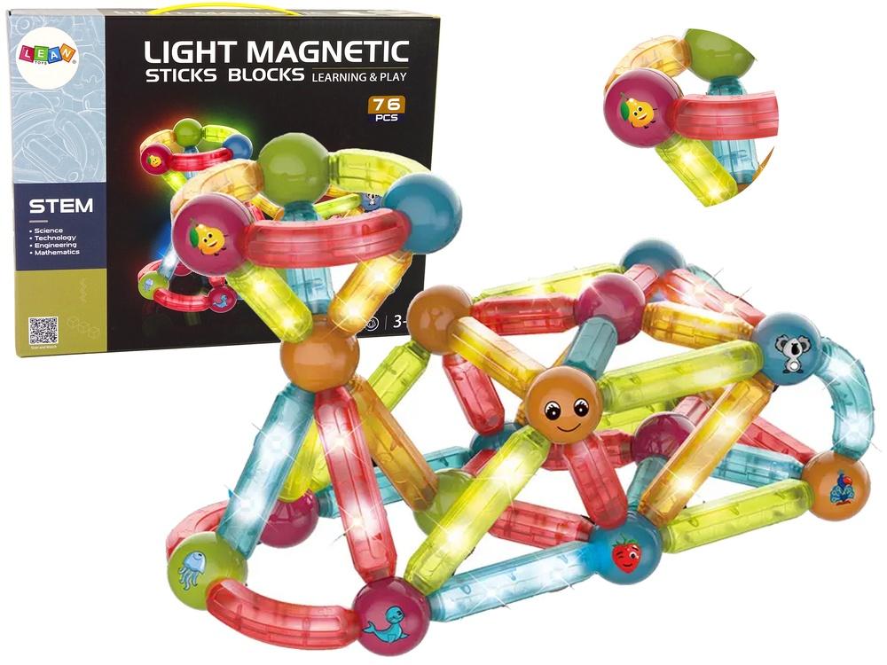 Ljusande magnetiska klossar Set: 76-delad LED pedagogisk leksak