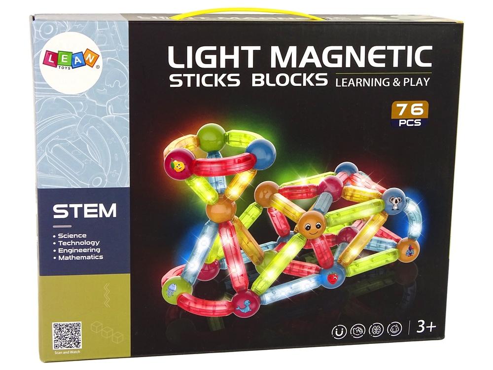 Ljusande magnetiska klossar Set: 76-delad LED pedagogisk leksak