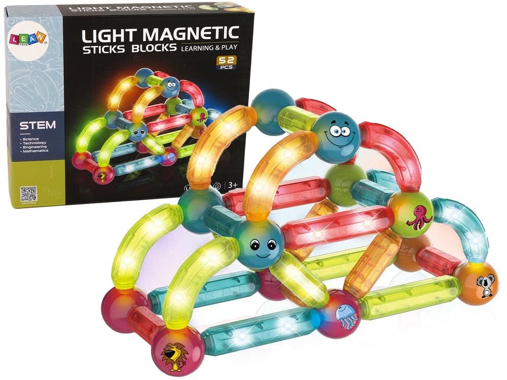 Lysande 52-delade pedagogiska magnetblock med LED-ljus