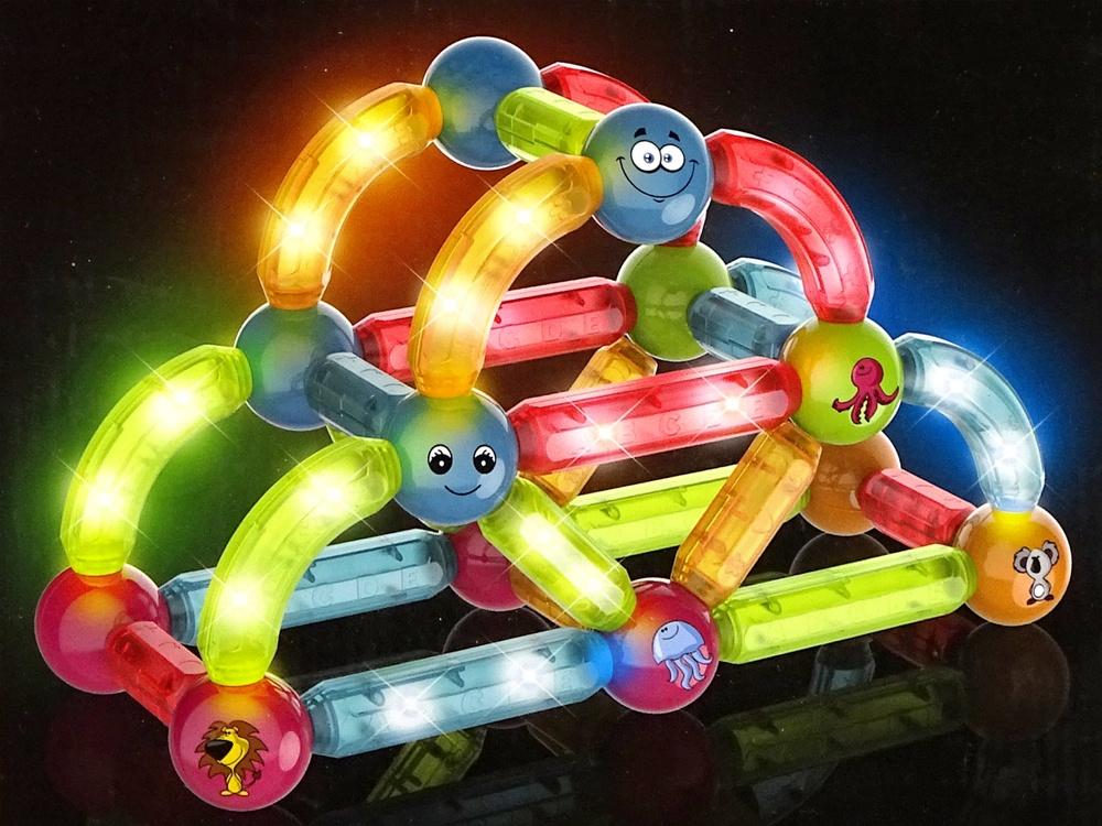 Lysande 52-delade pedagogiska magnetblock med LED-ljus