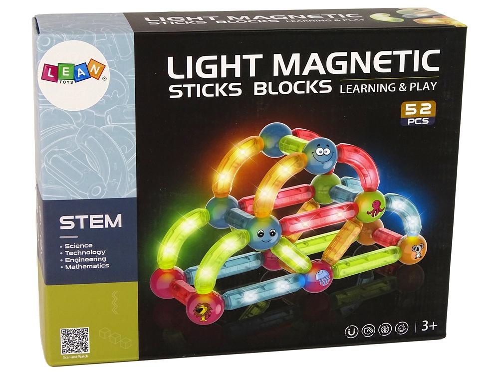 Lysande 52-delade pedagogiska magnetblock med LED-ljus