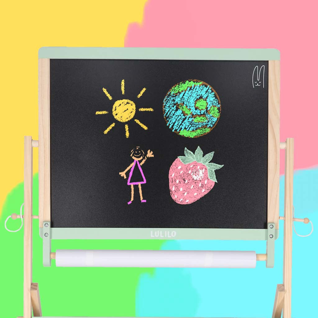 Magnetisk staffli, dubbelsidig krita och whiteboardtavla för barn