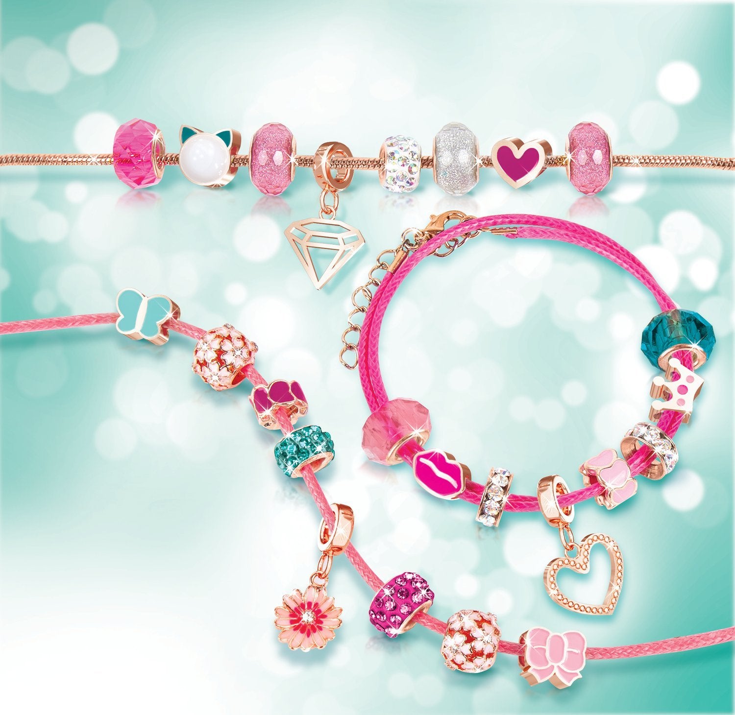 Gør det til ægte gør-det-selv Halo Charms-armbåndssæt "Think Pink"