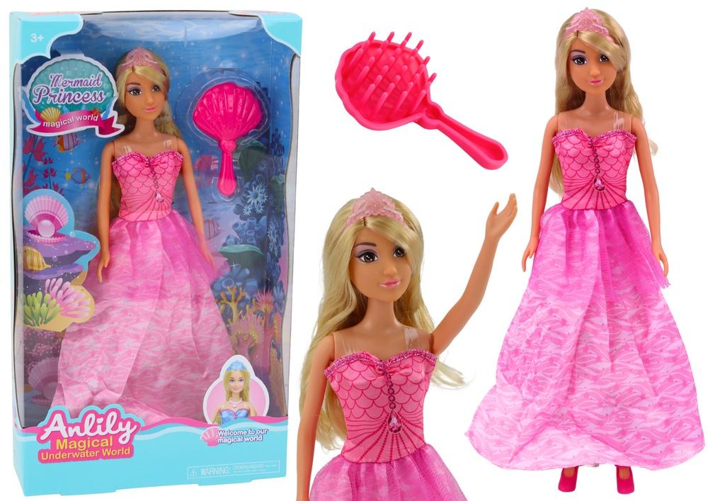 Mermaid Princess Doll: Rosa klänning och borste för hårstyling