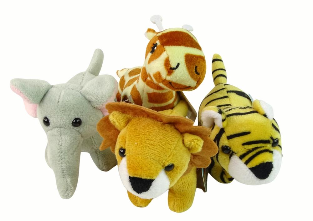 Mini plys tiger, elefant, løve og giraf 