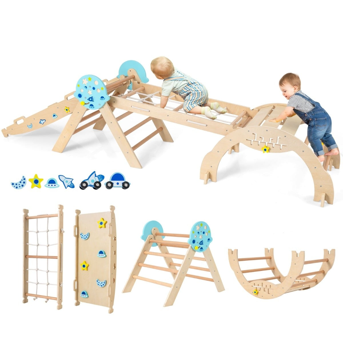 Montessori 9-i-1 klätterset i trä med rutschkana och ramp